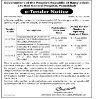 Procurement of Diet for FY 2026-27 at 250 Bed General Hospital, Patuakhali